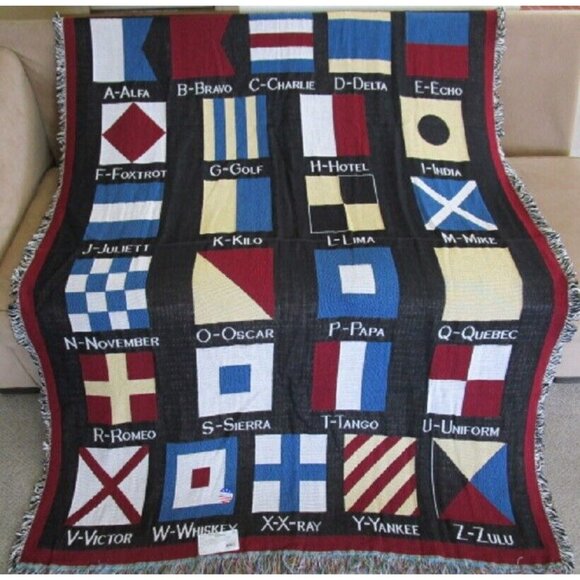 New Large Nautical Flag Afghan Throw Gift Blanket Alphabet Flags Navy Signal NIP - Picture 2 of 4